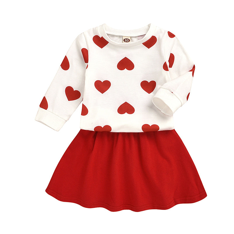 2 Pieces Set Baby Kid Girls Valentine's Day Love heart Tops And Skirts Wholesale 220630480