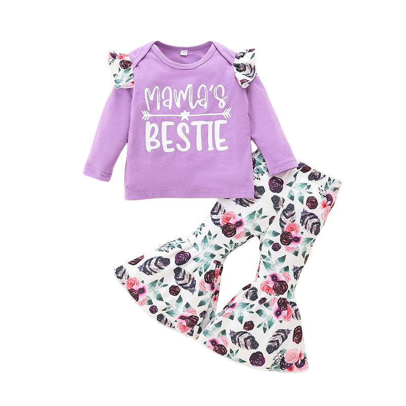 2 Pieces Set Baby Kid Girls Letters Print Tops And Flower Pants Wholesale 220630579