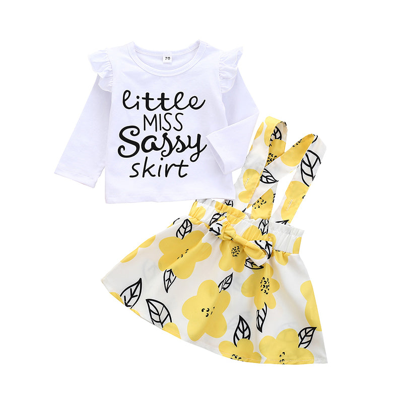 2 Pieces Set Baby Girls Letters Print Tops And Flower Dresses Wholesale 069112108