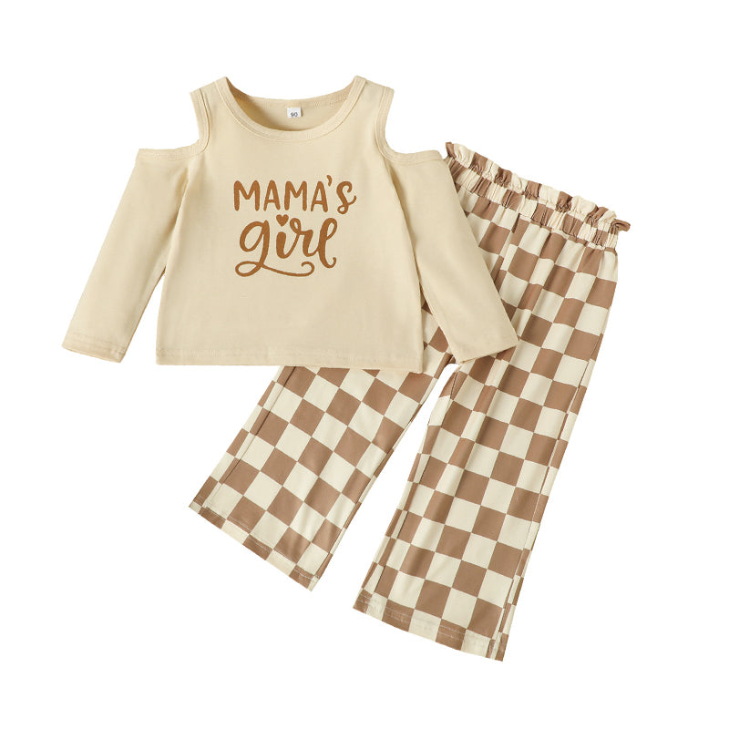 2 Pieces Set Baby Kid Girls Letters Tops And Checked Pants Wholesale 220630672