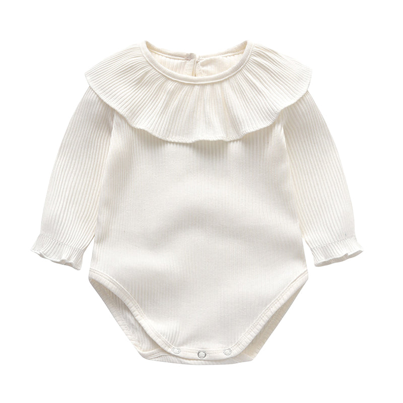 Baby Unisex Solid Color Muslin&Ribbed Rompers Wholesale 22063075