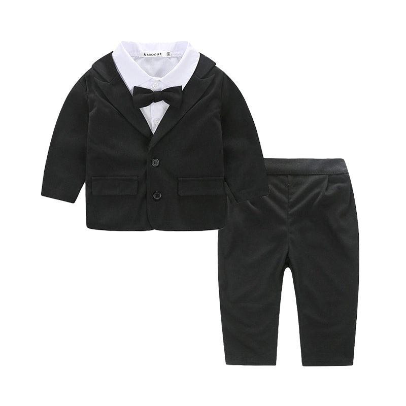 3 Pieces Set Baby Boys Birthday Party Bow Shirts Solid Color Blazers And Pants Wholesale 22070102