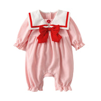 Load image into Gallery viewer, Baby Girls Color-blocking Flower Bow Embroidered Jumpsuits Wholesale 220701210
