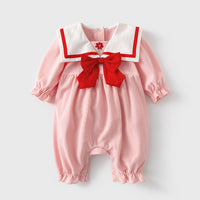 Load image into Gallery viewer, Baby Girls Color-blocking Flower Bow Embroidered Jumpsuits Wholesale 220701210
