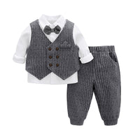 Load image into Gallery viewer, 3 Pieces Set Baby Kid Boys Birthday Party Bow Shirts Solid Color Striped Vests Waistcoats And Pants Wholesale 22070178
