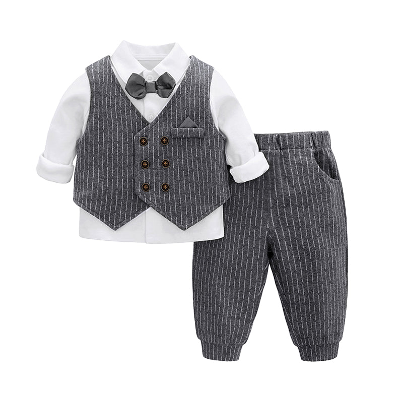 3 Pieces Set Baby Kid Boys Birthday Party Bow Shirts Solid Color Striped Vests Waistcoats And Pants Wholesale 22070178