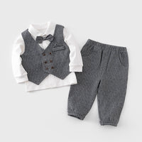 Load image into Gallery viewer, 3 Pieces Set Baby Kid Boys Birthday Party Bow Shirts Solid Color Striped Vests Waistcoats And Pants Wholesale 22070178
