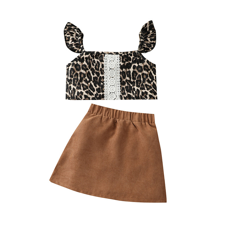 2 Pieces Set Baby Kid Girls Leopard Lace Tops And Solid Color Skirts Wholesale 220705125