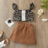 Load image into Gallery viewer, 2 Pieces Set Baby Kid Girls Leopard Lace Tops And Solid Color Skirts Wholesale 220705125
