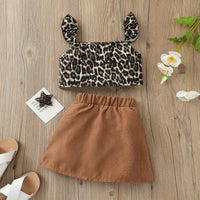 Load image into Gallery viewer, 2 Pieces Set Baby Kid Girls Leopard Lace Tops And Solid Color Skirts Wholesale 220705125
