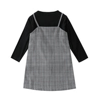 Load image into Gallery viewer, 2 Pieces Set Baby Kid Girls Solid Color Tops And Checked Dresses Wholesale 220705127
