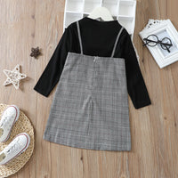 Load image into Gallery viewer, 2 Pieces Set Baby Kid Girls Solid Color Tops And Checked Dresses Wholesale 220705127
