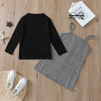 Load image into Gallery viewer, 2 Pieces Set Baby Kid Girls Solid Color Tops And Checked Dresses Wholesale 220705127
