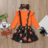 Load image into Gallery viewer, 3 Pieces Set Baby Kid Girls Halloween Cartoon Print Tops Dresses And Bow Headwear Wholesale 220705128
