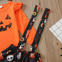 Load image into Gallery viewer, 3 Pieces Set Baby Kid Girls Halloween Cartoon Print Tops Dresses And Bow Headwear Wholesale 220705128
