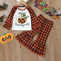 Load image into Gallery viewer, 2 Pieces Set Baby Kid Girls Halloween Letters Color-blocking Checked Print Tops And Pants Wholesale 220705135
