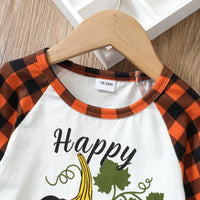 Load image into Gallery viewer, 2 Pieces Set Baby Kid Girls Halloween Letters Color-blocking Checked Print Tops And Pants Wholesale 220705135
