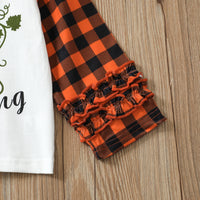 Load image into Gallery viewer, 2 Pieces Set Baby Kid Girls Halloween Letters Color-blocking Checked Print Tops And Pants Wholesale 220705135
