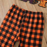 Load image into Gallery viewer, 2 Pieces Set Baby Kid Girls Halloween Letters Color-blocking Checked Print Tops And Pants Wholesale 220705135
