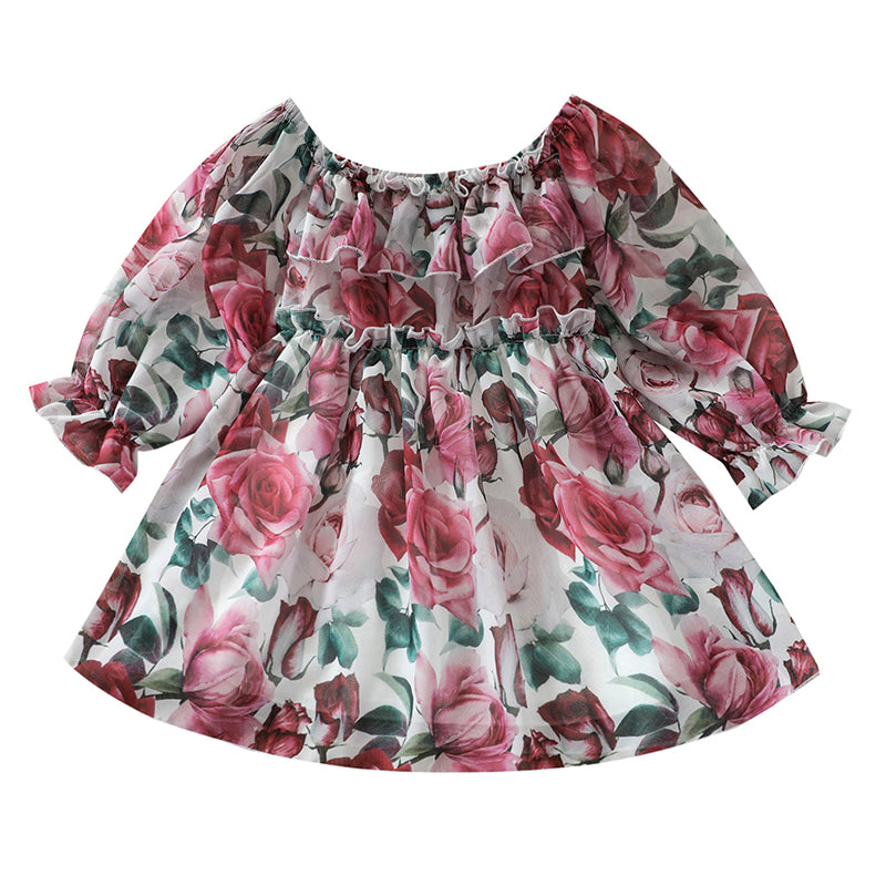 Baby Kid Girls Flower Print Dresses Wholesale 220705137