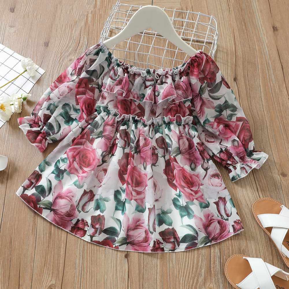 Baby Kid Girls Flower Print Dresses Wholesale 220705137