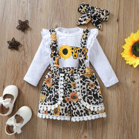 Load image into Gallery viewer, 3 Pieces Set Baby Girls Letters Flower Print Rompers Leopard Shorts And Bow Headwear Wholesale 220705140

