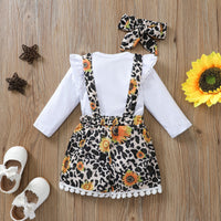 Load image into Gallery viewer, 3 Pieces Set Baby Girls Letters Flower Print Rompers Leopard Shorts And Bow Headwear Wholesale 220705140
