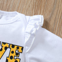 Load image into Gallery viewer, 3 Pieces Set Baby Girls Letters Flower Print Rompers Leopard Shorts And Bow Headwear Wholesale 220705140
