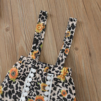 Load image into Gallery viewer, 3 Pieces Set Baby Girls Letters Flower Print Rompers Leopard Shorts And Bow Headwear Wholesale 220705140
