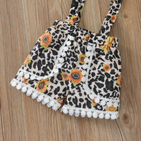 Load image into Gallery viewer, 3 Pieces Set Baby Girls Letters Flower Print Rompers Leopard Shorts And Bow Headwear Wholesale 220705140
