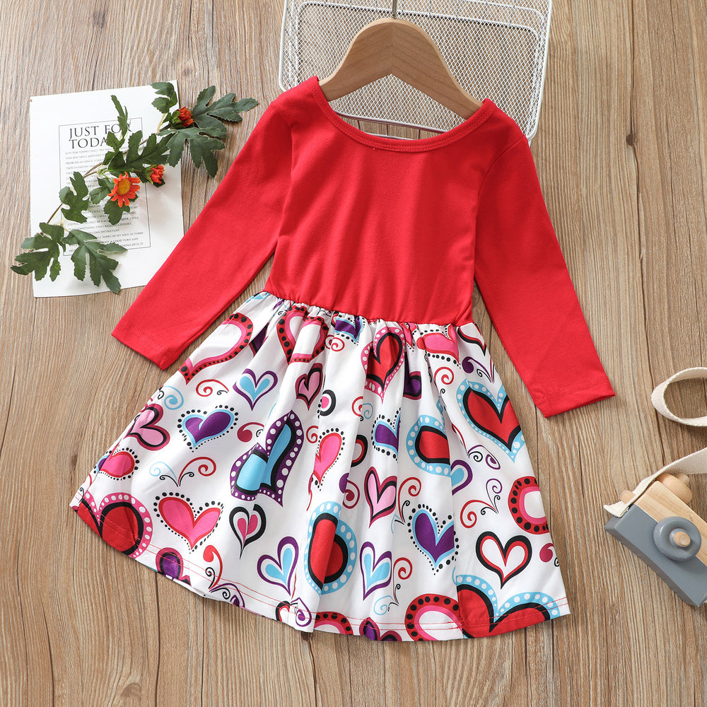 Baby Kid Girls Love heart Print Valentine's Day Dresses Wholesale 220705146