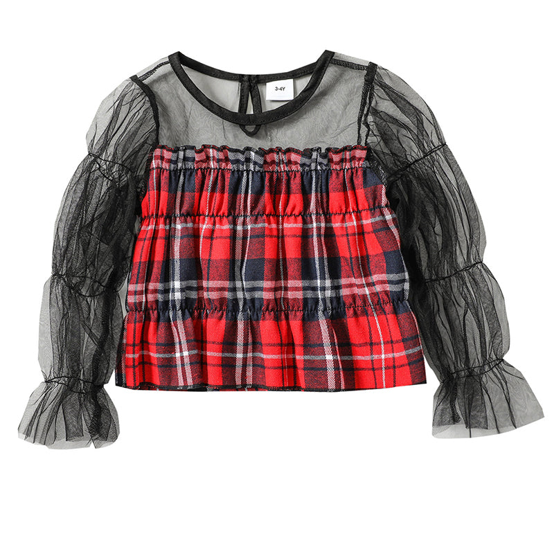 Baby Kid Girls Checked Lace Tops Wholesale 220705148