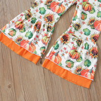 Load image into Gallery viewer, 2 Pieces Set Baby Kid Girls Halloween Bow Muslin&amp;Ribbed Print Tops And Pants Wholesale 220705151
