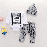 Load image into Gallery viewer, 3 Pieces Set Baby Boys Letters Bow Print Rompers Graphic Pants And Hats Wholesale 220705196
