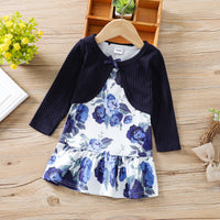 Load image into Gallery viewer, 2 Pieces Set Baby Kid Girls Flower Print Dresses Solid Color And Bow Jackets Outwears Wholesale 220705197
