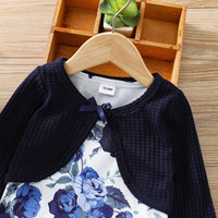 Load image into Gallery viewer, 2 Pieces Set Baby Kid Girls Flower Print Dresses Solid Color And Bow Jackets Outwears Wholesale 220705197
