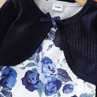 Load image into Gallery viewer, 2 Pieces Set Baby Kid Girls Flower Print Dresses Solid Color And Bow Jackets Outwears Wholesale 220705197
