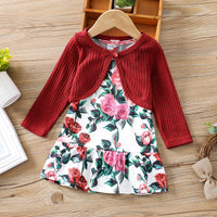 Load image into Gallery viewer, 2 Pieces Set Baby Kid Girls Flower Print Dresses Solid Color And Bow Jackets Outwears Wholesale 220705197
