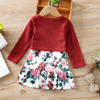 Load image into Gallery viewer, 2 Pieces Set Baby Kid Girls Flower Print Dresses Solid Color And Bow Jackets Outwears Wholesale 220705197
