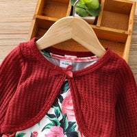 Load image into Gallery viewer, 2 Pieces Set Baby Kid Girls Flower Print Dresses Solid Color And Bow Jackets Outwears Wholesale 220705197
