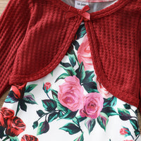 Load image into Gallery viewer, 2 Pieces Set Baby Kid Girls Flower Print Dresses Solid Color And Bow Jackets Outwears Wholesale 220705197
