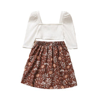 Load image into Gallery viewer, 2 Pieces Set Baby Kid Girls Solid Color Muslin&amp;Ribbed Tops And Flower Print Skirts Wholesale 220705210
