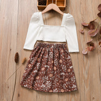 Load image into Gallery viewer, 2 Pieces Set Baby Kid Girls Solid Color Muslin&amp;Ribbed Tops And Flower Print Skirts Wholesale 220705210
