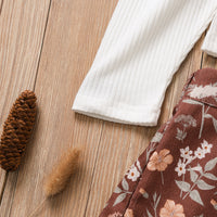 Load image into Gallery viewer, 2 Pieces Set Baby Kid Girls Solid Color Muslin&amp;Ribbed Tops And Flower Print Skirts Wholesale 220705210
