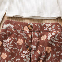 Load image into Gallery viewer, 2 Pieces Set Baby Kid Girls Solid Color Muslin&amp;Ribbed Tops And Flower Print Skirts Wholesale 220705210
