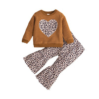 Load image into Gallery viewer, 2 Pieces Set Baby Kid Girls Love heart Checked Tops And Leopard Pants Wholesale 220705229

