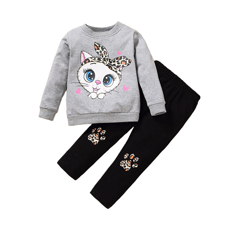 2 Pieces Set Baby Kid Girls Animals Cartoon Print Hoodies Swearshirts And Leopard Pants Wholesale 220705237