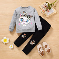 Load image into Gallery viewer, 2 Pieces Set Baby Kid Girls Animals Cartoon Print Hoodies Swearshirts And Leopard Pants Wholesale 220705237
