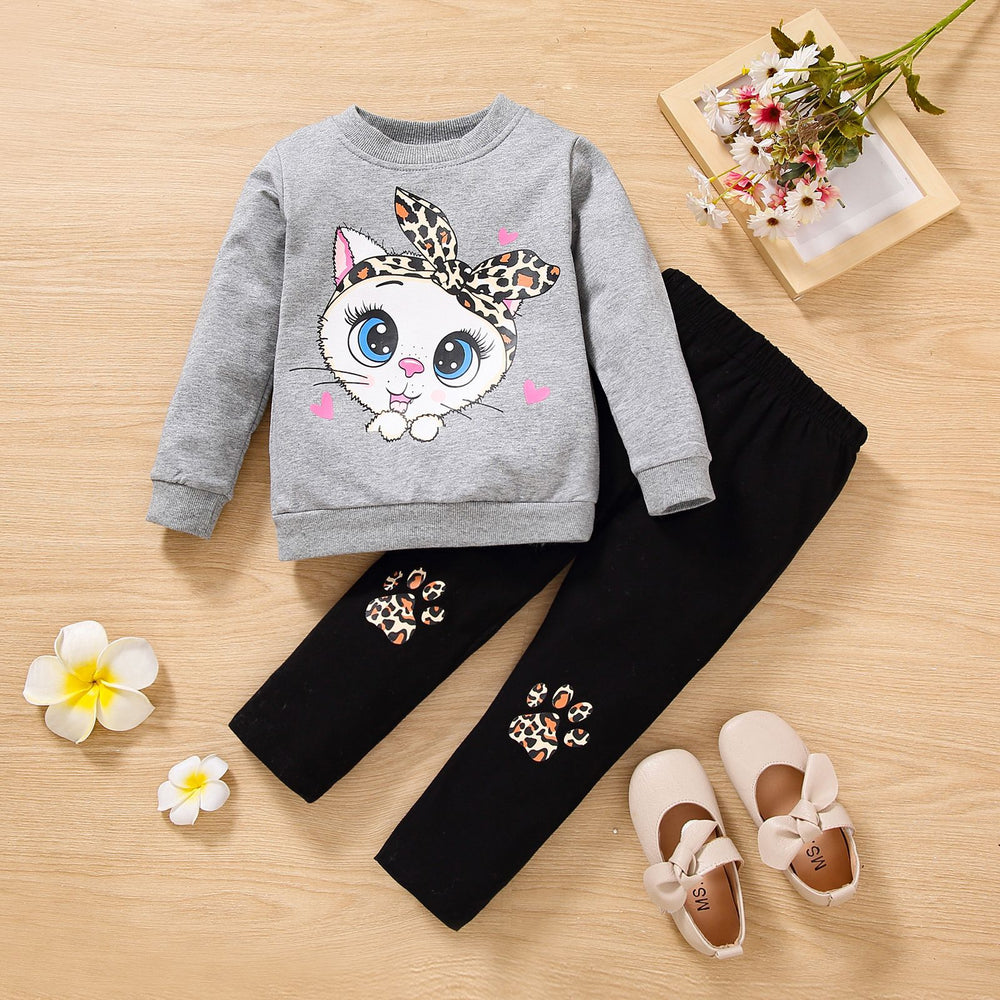 2 Pieces Set Baby Kid Girls Animals Cartoon Print Hoodies Swearshirts And Leopard Pants Wholesale 220705237