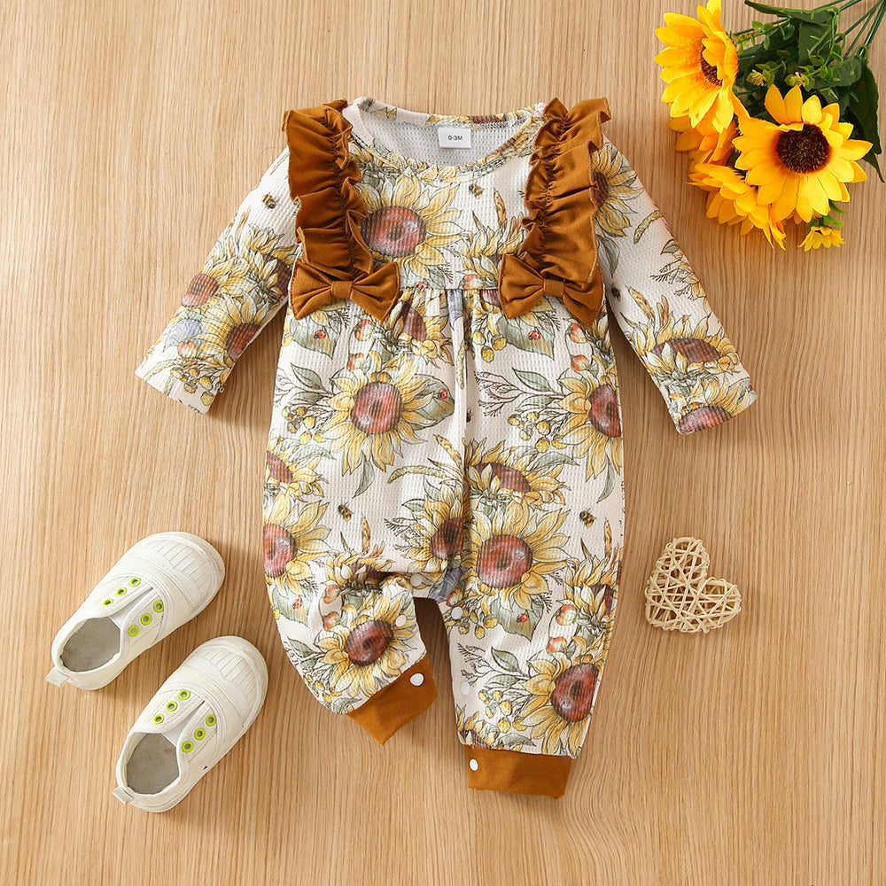 Baby Girls Flower Print Jumpsuits Wholesale 220705260